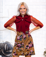 BIG BOW MESH BLOUSE BORDEAUX