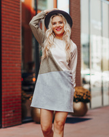 GEOMETRIC LIGHT GREEN & LIGHT GREY SUEDE DRESS