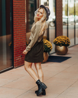GEOMETRIC DARK GREEN & GREY SUEDE DRESS