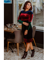 BLOCKS VELVET DRESS BLUE-BORDEAUX-GREEN