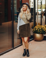 GEOMETRIC DARK GREEN & GREY SUEDE DRESS