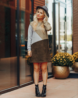 GEOMETRIC DARK GREEN & GREY SUEDE DRESS