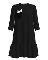 KITTY PEEK A POO PRINT FRILL DRESS BLACK
