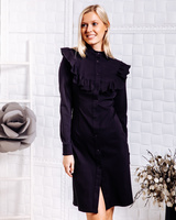 BOHO FRILL DENIM DRESS BLACK