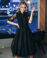 MESH MIDI SKIRT BLACK