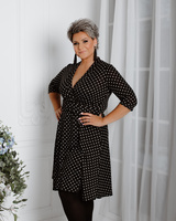 ELEGANT POLKA DOT MIDI DRESS BLACK