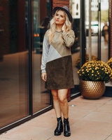 GEOMETRIC DARK GREEN & GREY SUEDE DRESS