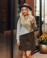 GEOMETRIC DARK GREEN & GREY SUEDE DRESS