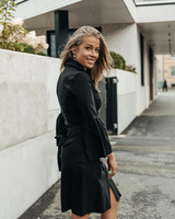 BELTED DENIM BLACK BOYFRIEND BELL SLEEVE DRESS
