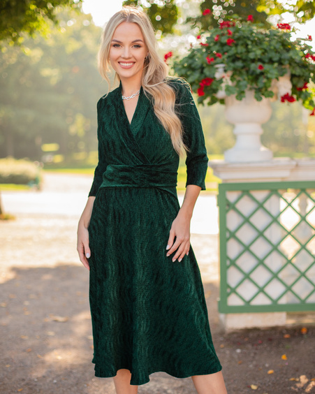 ELEGANT MIDI DRESS STRIPE GREEN