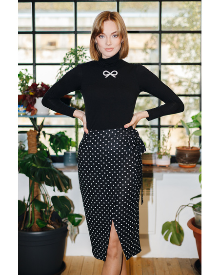 BODYCON WRAP DOT SKIRT BLACK