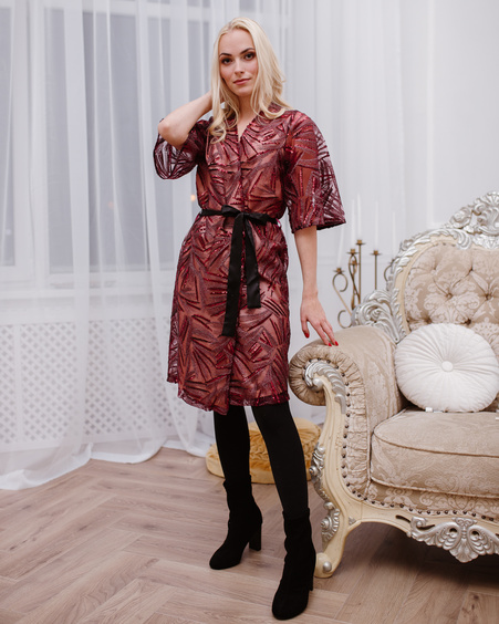 SEQUIN KIMONO DRESS MESH BORDEAUX