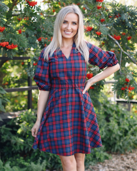 CHEQUERED PUFF CIRCLE DRESS SQUARE