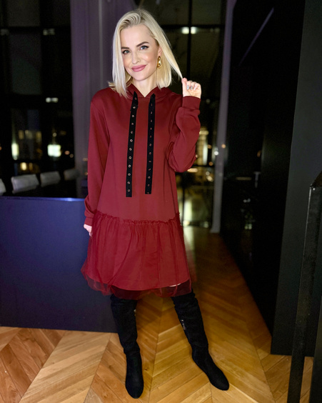 HOODIE TULLE DRESS BORDEAUX