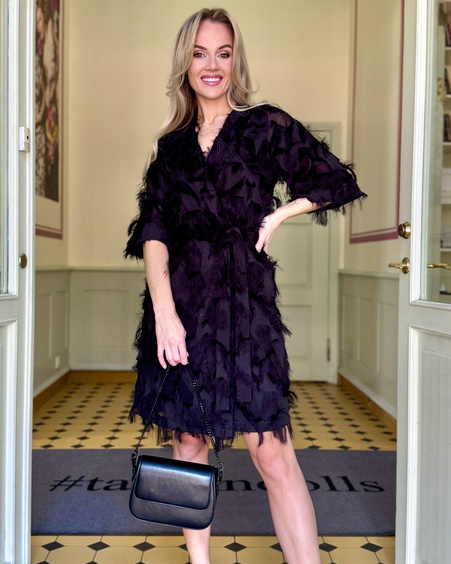 KIMONO FRINGE DRESS BLACK