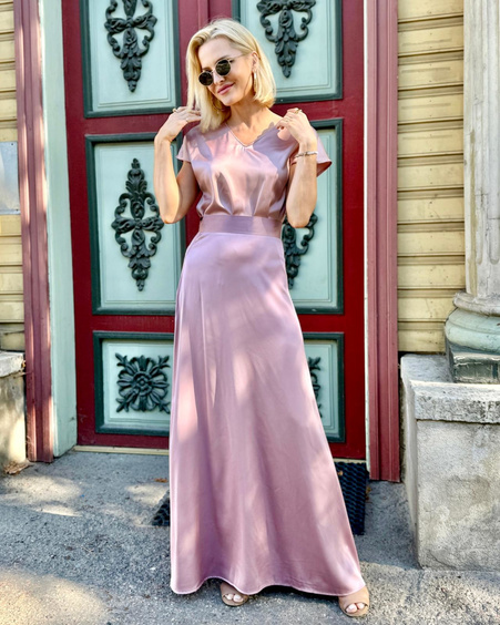 SILKY MAXI SKIRT OLD ROSE