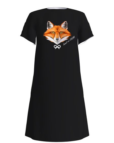 ANIMAL NOT ENEMY FOX PRINT DRESS BLACK