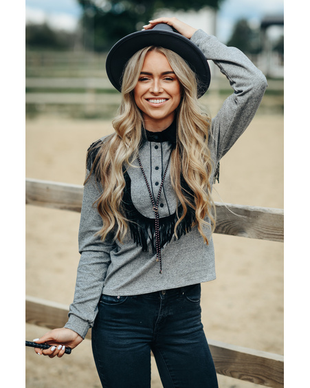 GREY FRINGE SWEATER