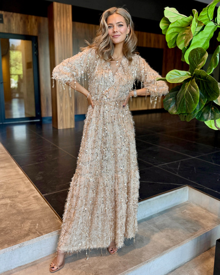 SEQUIN COMET MAXI DRESS BEIGE