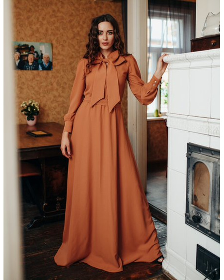 BIG BOW MAXI DRESS CAMEL