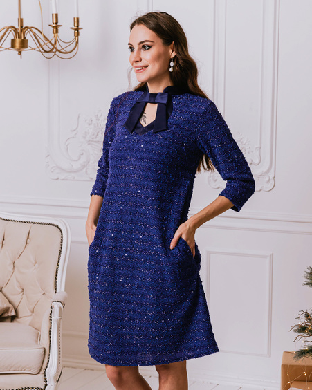 SHINY DOLLABLE SWEATER DRESS BLUE
