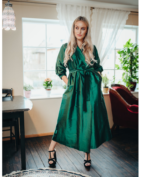 MOON MIDI SILK DRESS GREEN