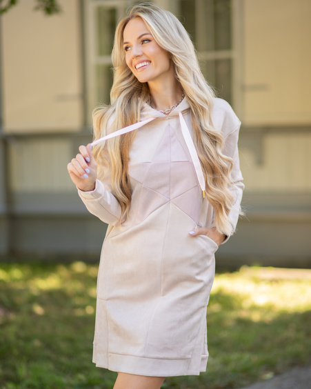 STAR HOODED SWEATER DRESS SUEDE BLUSH