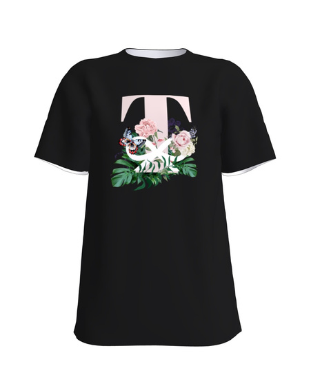 LETTER T FLORAL SLIM T-SHIRT BLACK