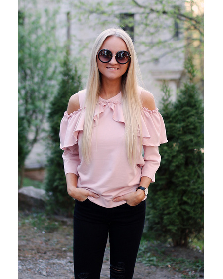PINK CUT OUT FRILL SWEATER