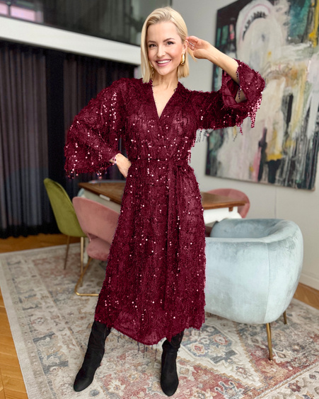 KIMONO MIDI DRESS BORDEAUX