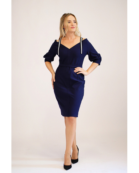 NAVY WIDE V-NECK DRESS