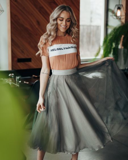 GREY MESH MIDI SKIRT