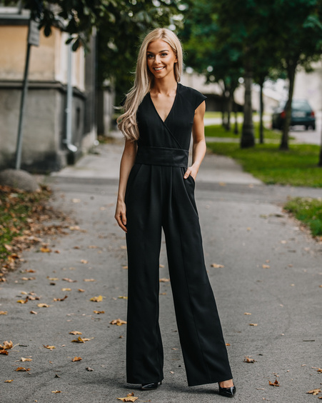 CHIC WRAP RAGLAN JUMPSUIT BLACK