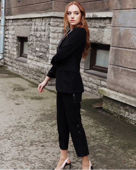 BLACK SUEDE LAMPASS TROUSERS
