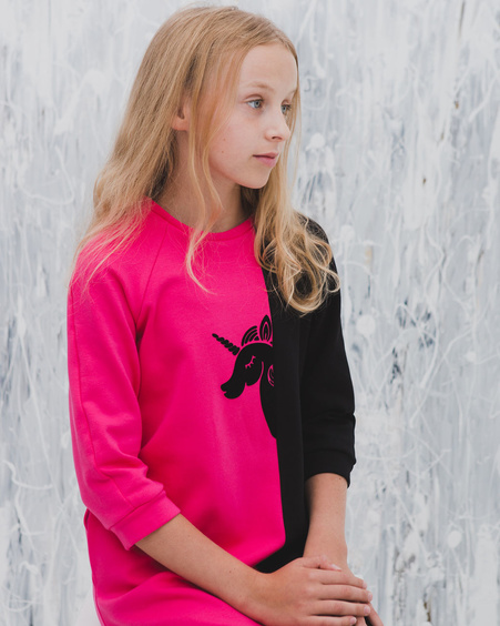 UNICORN TWAIN KIDS SWEATER DRESS FUCHSIA