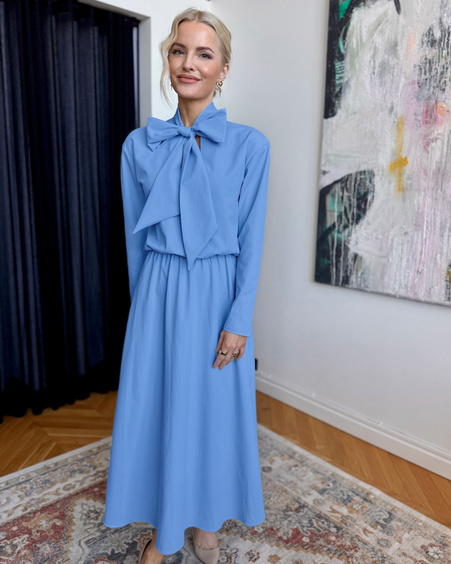 SUPER BOW MIDI DRESS BLUE