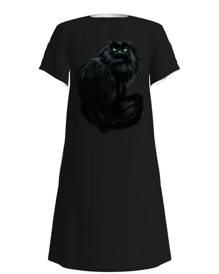 BLACK CAT PRINT DRESS BLACK