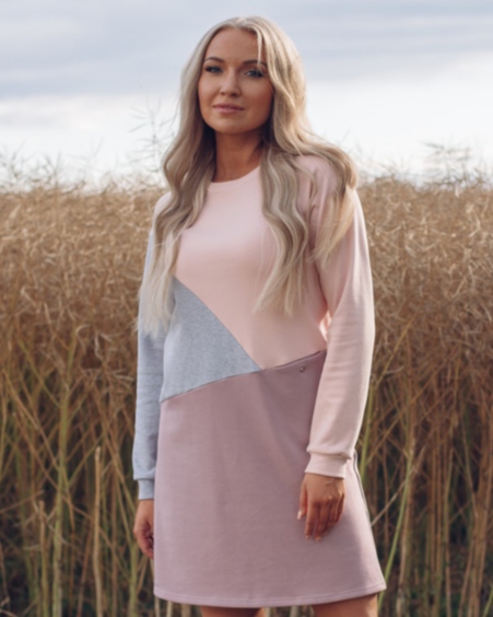 GEOMETRIC DRESS PEACHY GREY