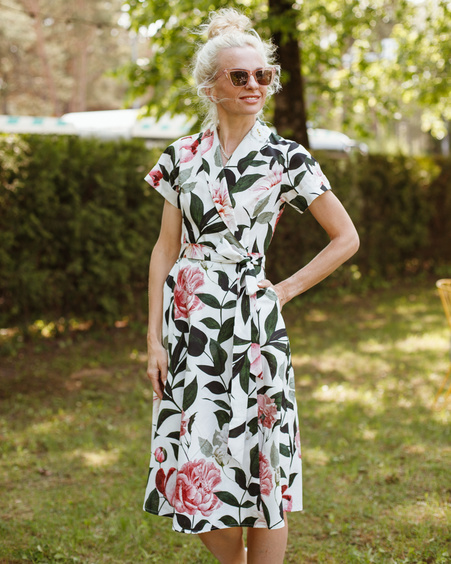 PINK PEONY MIDI DRESS WHITE