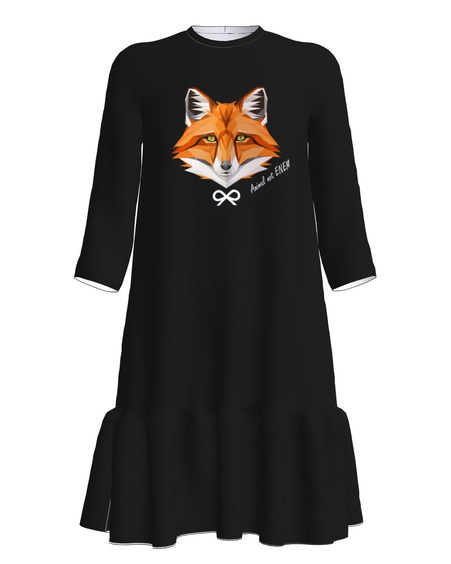 ANIMAL NOT ENEMY FOX FRILL DRESS BLACK