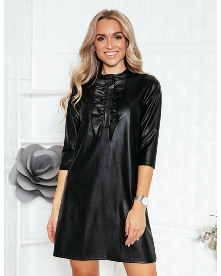 FRILL LINE DRESS LEATHER BLACK