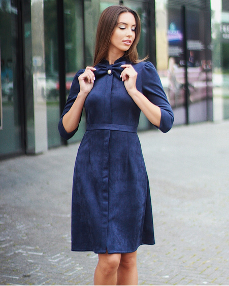 BOW SUEDE DRESS NAVY