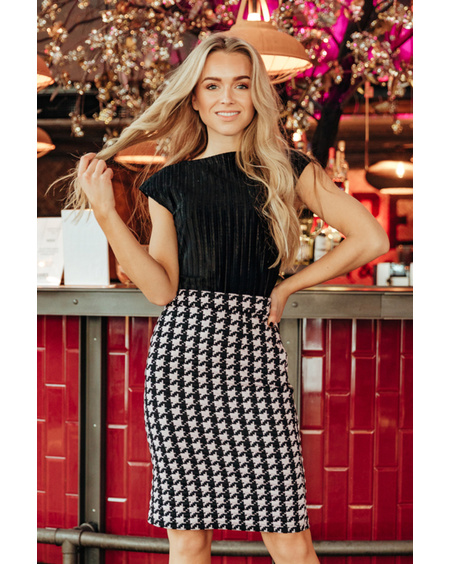 PEPITA PENCIL SKIRT BLACK&PINK