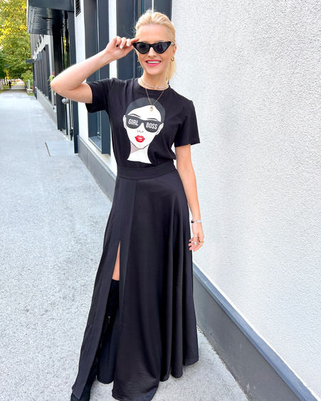 HARMONY SILKY MAXI SKIRT BLACK