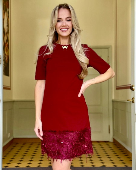 PURPOSE MINI DRESS FRINGE BORDEAUX