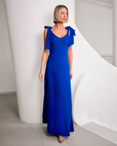 KNOT SILKY MAXI SLIT ELECTRIC BLUE
