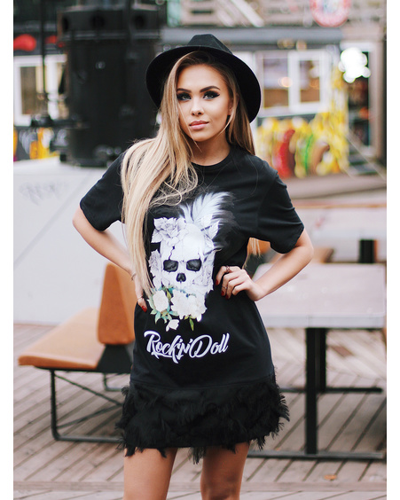 WHITE ROCK N DOLL PRINT FRINGE DRESS