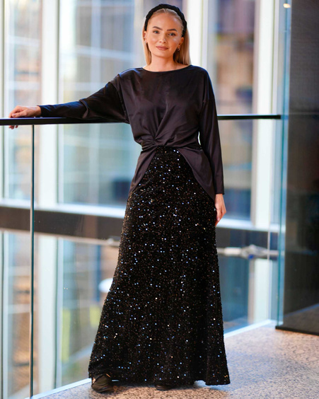 SKIRT MAXI SEQUIN BLACK