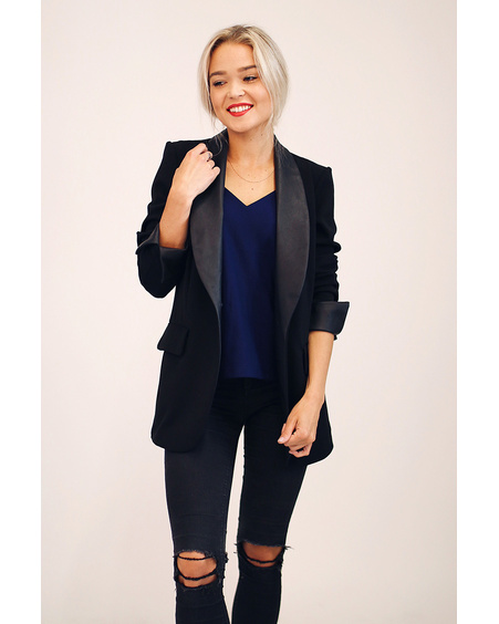 ELEGANT JACKET BLACK LEATHER DETAIL