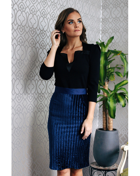 PENCIL PLEATED VELVET MINI SKIRT BLUE